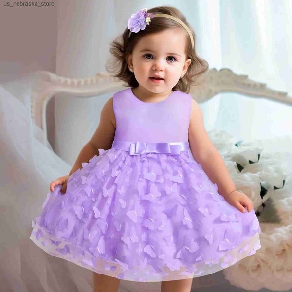 Abiti da ragazza 2024 abito principessa per bambini abbigliamento da percorso ragazza per bambino abito da festa battista abbigliamento da sposa da sposa 0-18m q240418