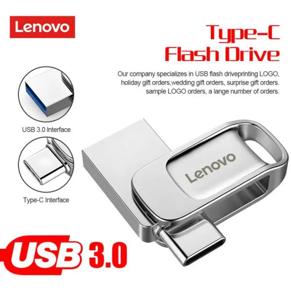 RECK LENOVO 1TB/2TB USB 3.0 Drive Flash 512 GB 256GB Typec 2 in 1 Pendrive ad alta velocità Dispositivo di archiviazione da 128 GB INTERIFICA INTROVOLA