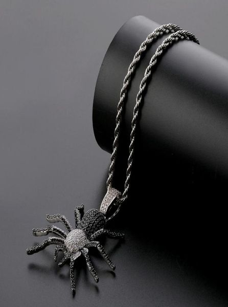ECED OUT BLING CZ SPIDER Pendant Halsketten für Männer Hip -Hop -Schmuck Charme Chains Gold Silber Farbe Drop4177835
