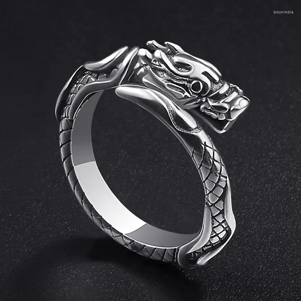 Anéis de cluster Buyee 925 Sterling Silver Personality Ring Dybing Chinese Dragon Animal Open For Woman Men Punk Fine Jewelry Circle