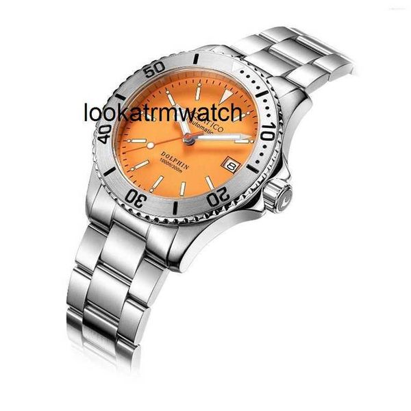 Desginer Mechanical Automatic Watch Men Delphin Automatic Tauch -Zifferblatt Orange