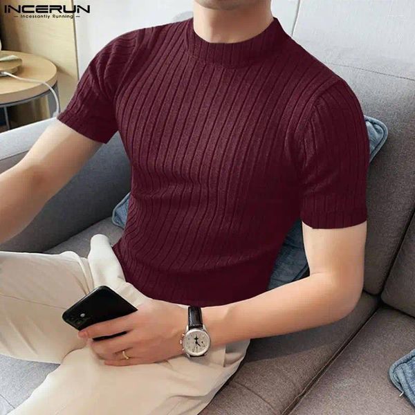 Camisetas masculinas Tops de poço casual Incerun Pit Stripe Knitte Camisetas macho sólido elástico elástico Allic Short Camiseta S-5xl 2024