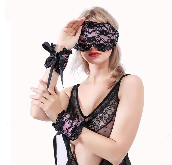 Exotische Kleidung sexy Spitzenmaske Blindbund Patch Handschellen Sex Spielzeug Erotik Dessous für Frauen4617172