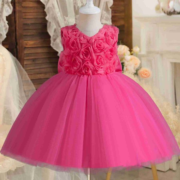 Abiti da ragazza Abito da ragazza floreale per matrimoni senza maniche brow toddler ragazze 1 ° compleanno abito tutu abito solido elegante abito principessa