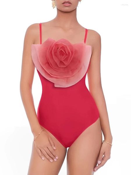 Menas de banho feminina 2024 3d Rose Solid Swimsuit Women One Piece Batilhas de roupas de praia Bathing Swimming Swims