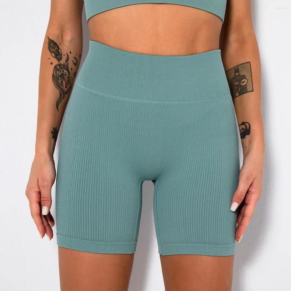 Aktive Shorts nahtlos Yoga gerippter Sport kurz für Frauen hohe Taille Streifen Fitness Fitnessstudio enge Frauen Training Legging