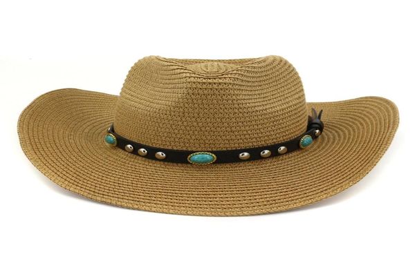 Модная летняя пляжная шляпа ковбойская бумага соломенная шляпы для мужчин Women Wide Brim Panama Style Sun Visor Cap с поясом Decor6054783