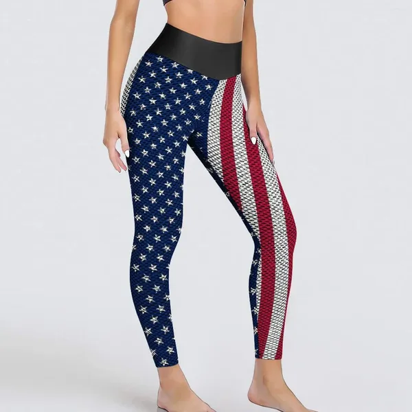 Damen -Leggings Amerikanische Flagge Yoga Hosen Frauen Streifen und Stars sexy hohe Taillen elegante Sportstrumpfhosen dehnbare kundenspezifische Fitness