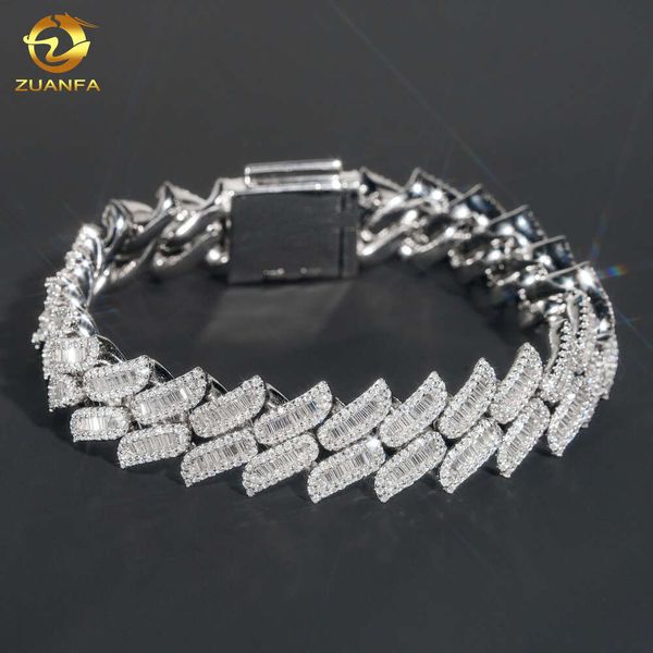 Baguette 925 Sterling Silver Chain Link Chain Luxury Diamond VVS Moissanite Hip Hop 15mm Lidgura Cuba Bracelet