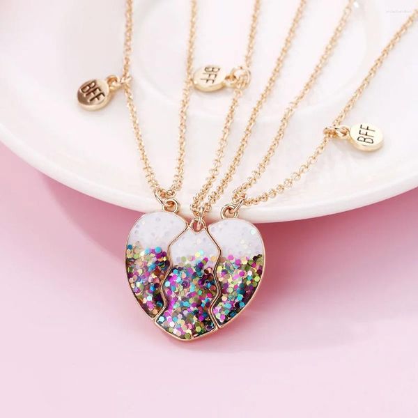 Anhänger Halskette Fashion Pailletten Herzmagnete Halskette für Frauen Mädchen Koreanisch zierlich gebrochene Schlüsselbeutel Kette BFF Friends Schmuck Geschenke
