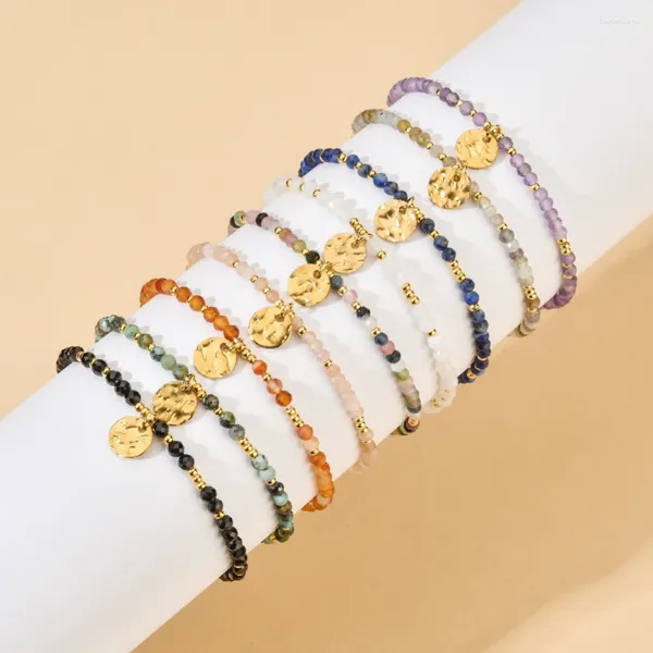 Bracelets de charme zmzy fino de pedra natural turquesa quartzo turmalina/ametista amor cortado miçangas para mulheres jóias para meninas