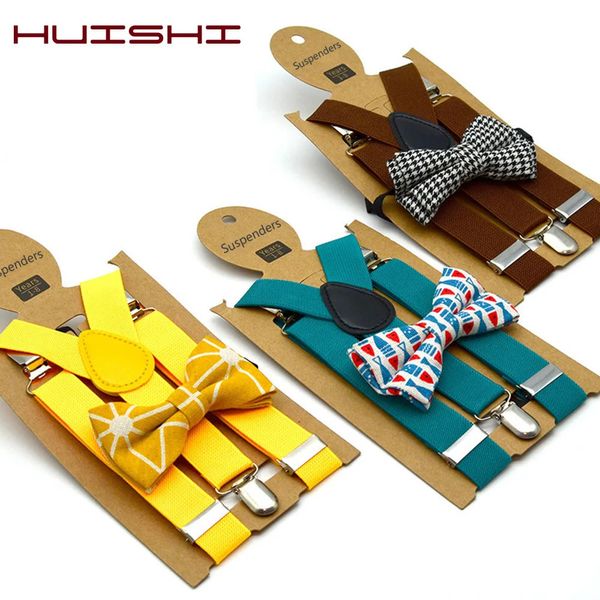 Baby Kids British Style Hosentren und Fliege Set Jungen Klammern Bowties Girls Tirantes drei Clip -Hosenträger Elastizität 240418