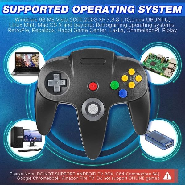 Fareler PC Denetleyicisi N64 USB Kablolu Gamepad Kontrolü Retro Oyun Aksesuarları Emuelec Klasik Emülatör Video Oyunu Konsolu Joystick Joypad