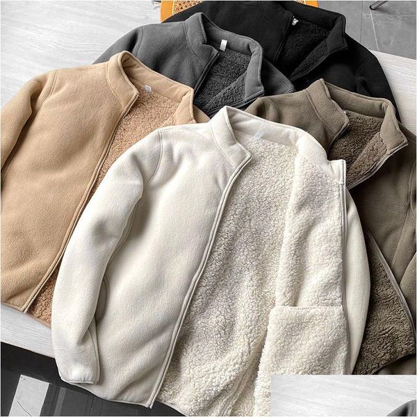 Herrenjacken Männers Winter Fleece Jacke Solid Color Sherpa Freizeitmantel Dicker warmer Standkragen Reißverschluss Up Outdoor Windbreak weiche Komfort DHPVM