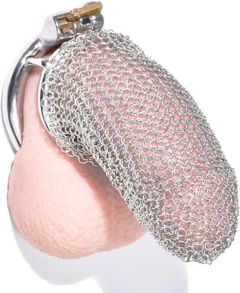 Dispositivo de castidade masculina de gaiola de gaiola de gaiola de pênis de aço inoxidável, gaiola de pênis de malha de metal flexível projetada pelo pênis para brinquedos sexuais adultos.(45mm)