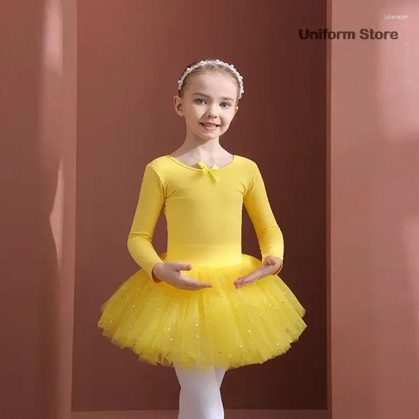 Abbigliamento da palcoscenico da ballo da ballo tutu abito per bambini bambini corta /maniche lunghe tulle bowknot skate ginnastica festa di compleanno natalizio