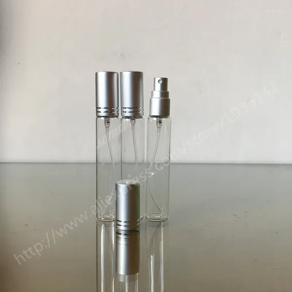 Garrafas de armazenamento 300pcs/lote 15ml Atomizador de perfume de spray de vidro transparente com tampa de prata fosco de alumínio mini frascos de amostra finos