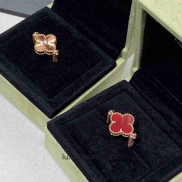 High-End-Schmuckringe für Vancleff Womens V-Gold Neue Reversible Double Flower Red Achat Laser Roségold Ring Original 1: 1 mit echtem Logo