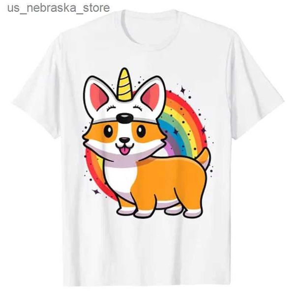 Camisetas corgicorn corgi crianças divertidas arco-íris corgi camiseta divertida amante de cachorro gráfico camiseta gráfica