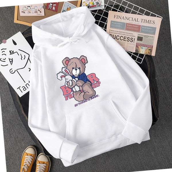 Niedlicher Bär umarmen Kaninchen Hoodie Frau Hip Hop Asian Size S-3xl Hoody Cartoons hochwertige Sweatshirt Mode Casual Hooded