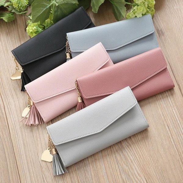 Portafogli 2024 Fashion Women Zipper Pulses Nero Grigio chiaro Rosso Long Clutch Portafoglio morbido PU BASSE IN MOLTO