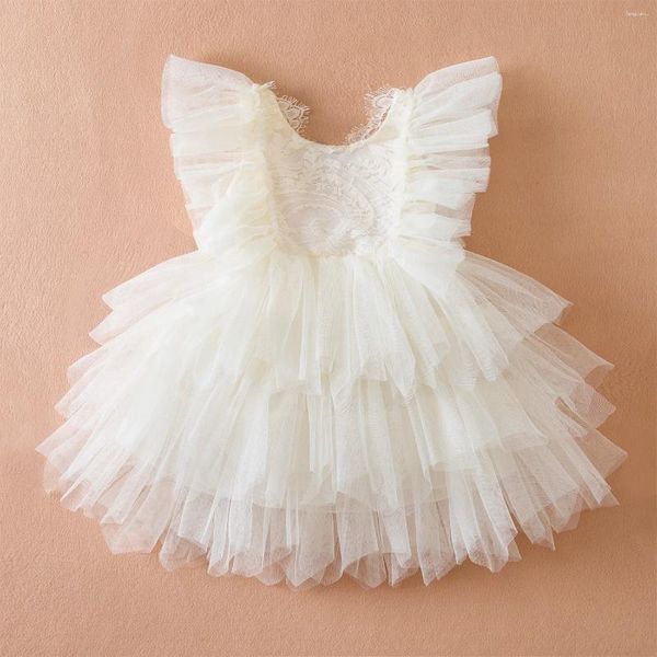 Vestidos de menina 1-5y vestido de criança para babados manga princesa sólida festa festa de casamento garoto casual férias roupas de bebê