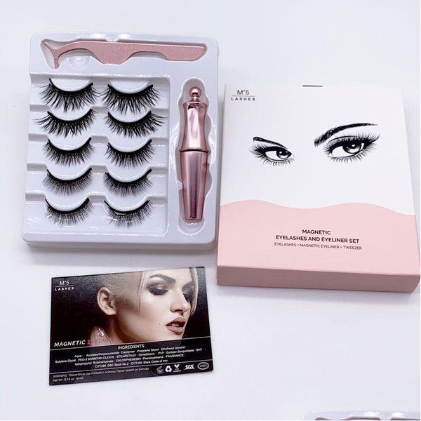 Falsche Wimpern verbessert Magnetic Flüssig Eyeliner Pinzette Set 5 Paare Magnet Kit Keine Kleber -Make -up -Werkzeuge 3 In1 Drop Lieferung Gesundheit Beau Dhkve