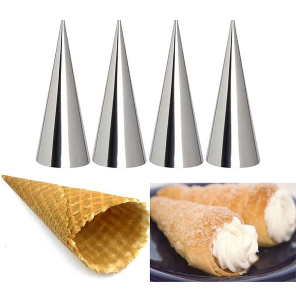 12pcs de alta qualidade de tubo cônico molde moldes de rolo de aço inoxidável croissants moldes moldes de bolo de chifre de buzina