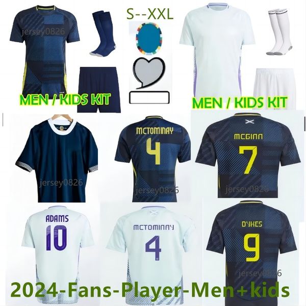 Escócia 24 25 Jersey de futebol 2024 2025 Seleção nacional escocesa McGinn Football Shirt Kit Kit Set Set Home Navy Blue Away White 150 anos de aniversário Robertsontt