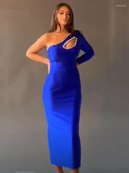 Abiti da festa abito da cocktail putao sexy a una spalla diamanti blu maxi lunghe donne abiti da ballo da ballo da ballo di moda vestido