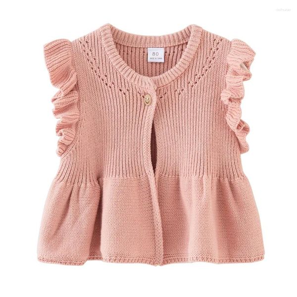 Jaquetas 1-6 anos Girls Vest Cardigan Cardigan Sleesess Casol School Kids Cotton Sweater Jacket 1 2 3 4 5 6 Roupas 241210