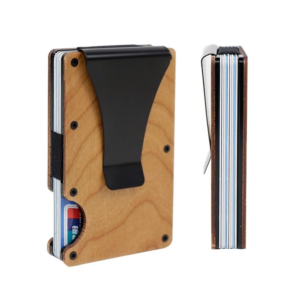 Cherry Wallet Clip Wood Pure Wood Catapult Style Card Inhaber Brandneue Verpackung Kreditkartenhalter kann bis zu 15 Karten modischen Retro neuen Trend halten