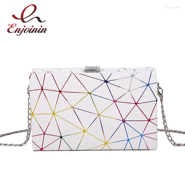 Umhängetaschen Geometrische Muster -Box -Formkettenbeutel für Frauen Party Clutch Ladies Mode Geldbörsen und Handtaschen Hochzeit Designer