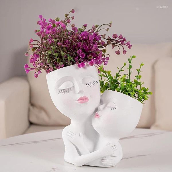 Vasos girl girl face humano vaso nórdico decoração caseira criativa planta vaso de cuba de cuba de flor do corpo de flor do corpo escultura decoração de piso de mesa