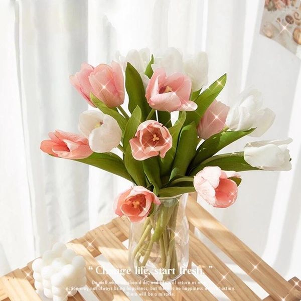 Flores decorativas Touch real Tulipas artificiais FlowerStulip Bouquet Foam Eternal for Wedding Home Decoration Pograph