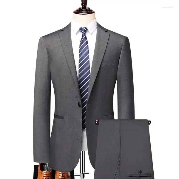 Erkekler Suits Boutique 6xl (Blazer pantolon) takım elbise moda gündelik sırtlı düz renk İtalyan stili ince fit 2 parçalı set