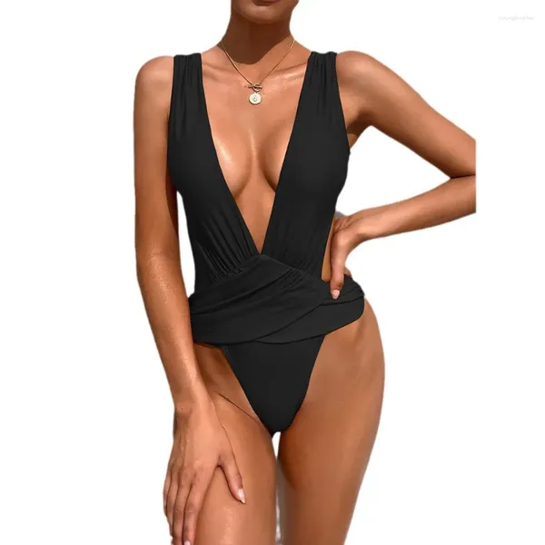 Menas de banho feminina preta de uma peça de banho 2024 Mulheres de calcinha cortada de maiô de maiô de praia Monokini fêmea feminina feminina