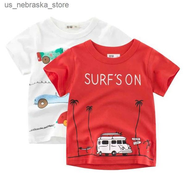 T-shirts 2024 Crianças de menino Camiseta de menino Carrinho de carro Tops Tops Tees de algodão Roupas de verão
