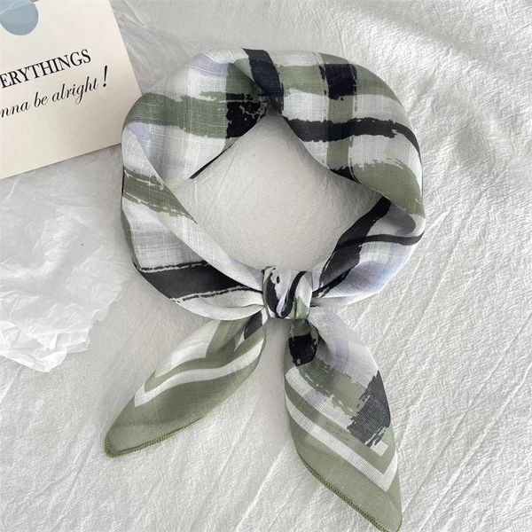 Schals Einfacher koreanischer literarischer künstlerischer Baumwollplaid quadratischer Nacken Schalne Neckerchief Skinny Long Ribbon Hair Band