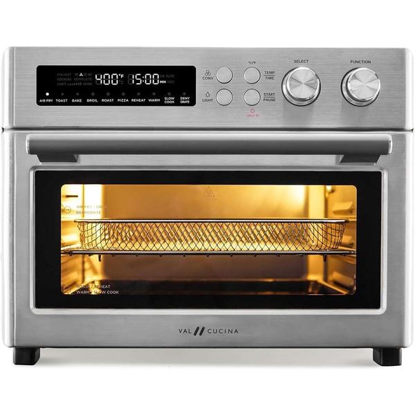 Frissora de ar de aquecimento infravermelho de 10 em 1 forno de fritadeira com convecção de bancada extra grande, assadeira fácil de esmalte limpo, livro de receitas, aço inoxidável escovado