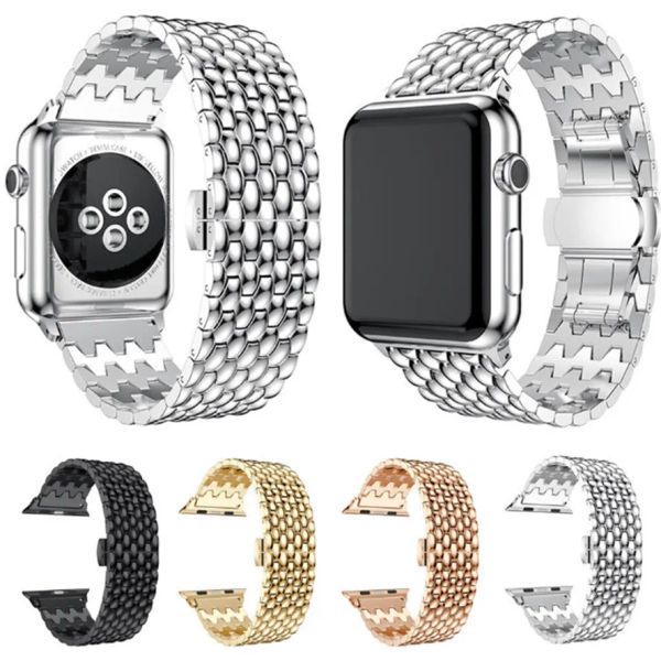 Akıllı Kayışlar Yedi Boncuk Dragon Desenli Bilezik Zincir Bağlantı Bandı Fit Iwatch 9 8 7 6 5 4 Apple Watch Ultra 2 Seri 9 38/40/41mm 42/44/45/49mm İzleme Bandı