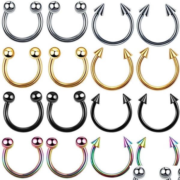 Stucchi per anelli del naso 1pc 4x10mm Piercing Nostril Piercing a ferro di cavallo a cavallo in acciaio in acciaio a bordo Orecchini cartilagine Orecchini per la goccia di gioielli Deli Dhkqp