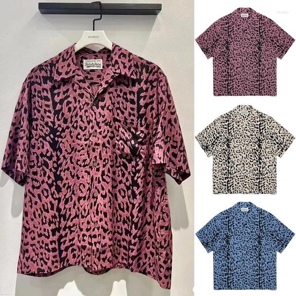 Herren lässige Hemden Gradient Leopard Full Print Wacko Maria Hawaii Beach Männer Frau 1: 1 gute Lampen -Top -T -Shirts mit guter Qualität