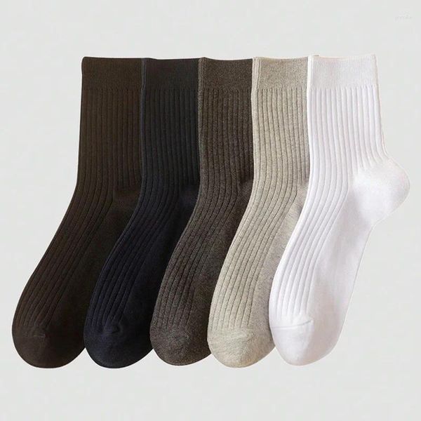 Herrensocken 5pairs Business Solid Color Mid Tube Crew Schweiß absorbieren Anti-Odor Long gemischt