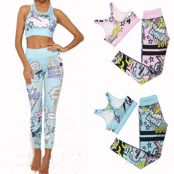 Neues Yoga -Outfit Print Cartoon Banana Boom Running Suits Sportswear High Taille Fitnesshose Harajuku Sportset Fitnessstudio Workout Kleidung