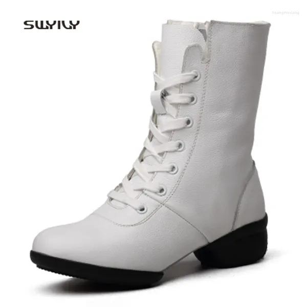 Sapatos de dança Swyivy Autumn Boots Woman Sport Sneakers 2024 Wedge White Shoe Platform Leather Genuine