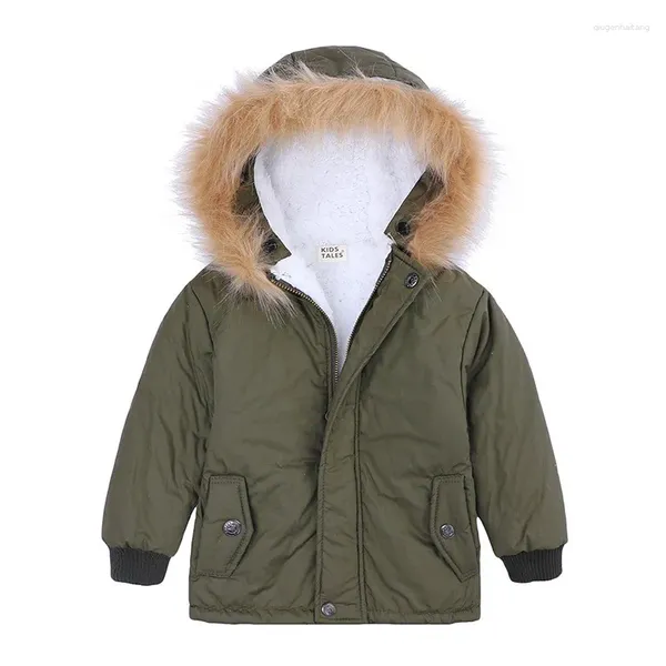 COOT CAPORE C2024 Autumn e inverno abiti invernali europei American Boys Plus Velvet Spesso Army Green Children's Giacca