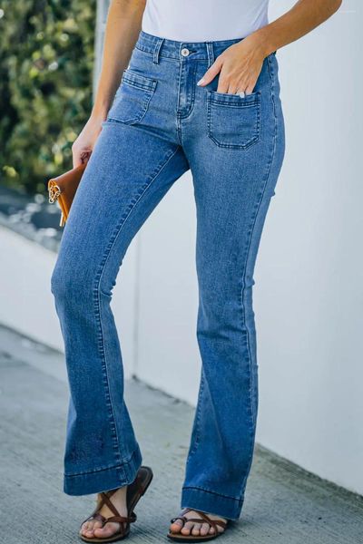 Женские джинсы Sky Blue Vintage Casual Pocket раскрыты для женщин