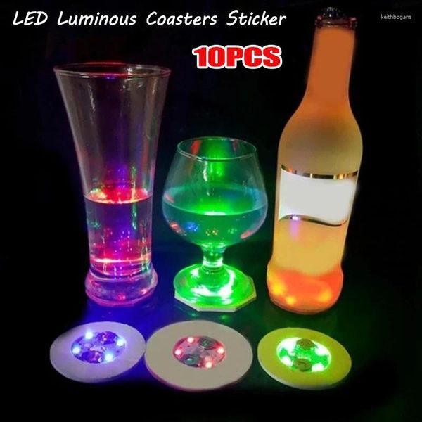 Party Dekoration 10pcs LED Batteriekraft Luminous Coasters Aufkleber Schnapsflasche Trinkglas Tasse Matte Club Bar Dekor Licht Licht