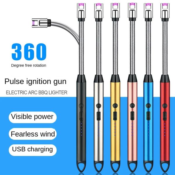 Cozinha à prova de vento elétrica USB Candle BBQ Gas fogão de ignição pistola de pistolas de acampamento recarregável Arco sem chama Lighters Plasma Presente